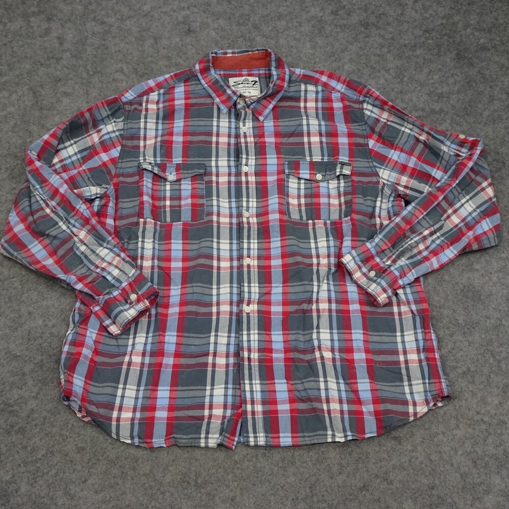 Seven 7 For All Mankind Shirt Womens XXL 2XL Red Button Up Plaid Cotton Western